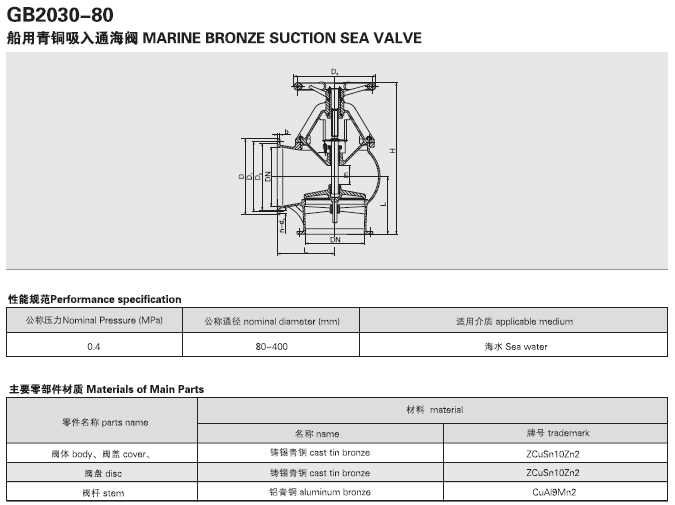 船用法兰青铜吸入通海阀GB/T2030-80(图1) 船用法兰青铜吸入通海阀GB/T2030-80